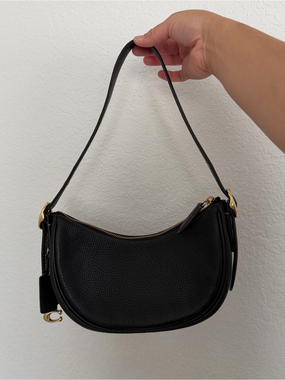 Coach Luna Black Pebbled Leather Shoulder Bag with Gold Hardware - Picture 11 of 12